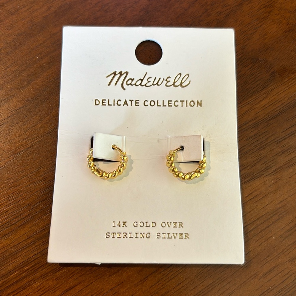 Madewell delicate collection Demi fine huggie 14k plated puffed hoop earrings